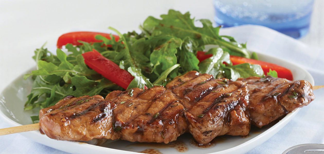 Grilled Balsamic Pork & Arugula-Pepper Salad