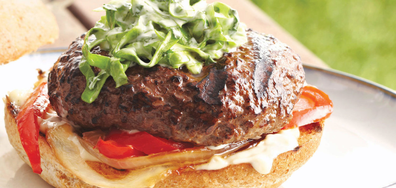 buffalo burgers with grilled vegetables & creamy chiffonade