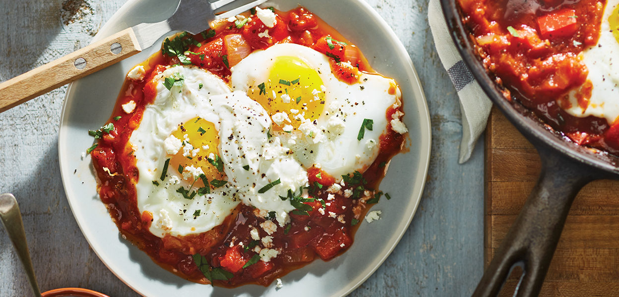 BBQ One-Skillet Eggs in Tomato Sauce