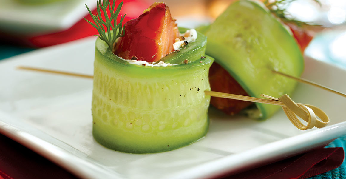 Cucumber Roll with Hot Smoked Salmon with Cream Cheese and Dill