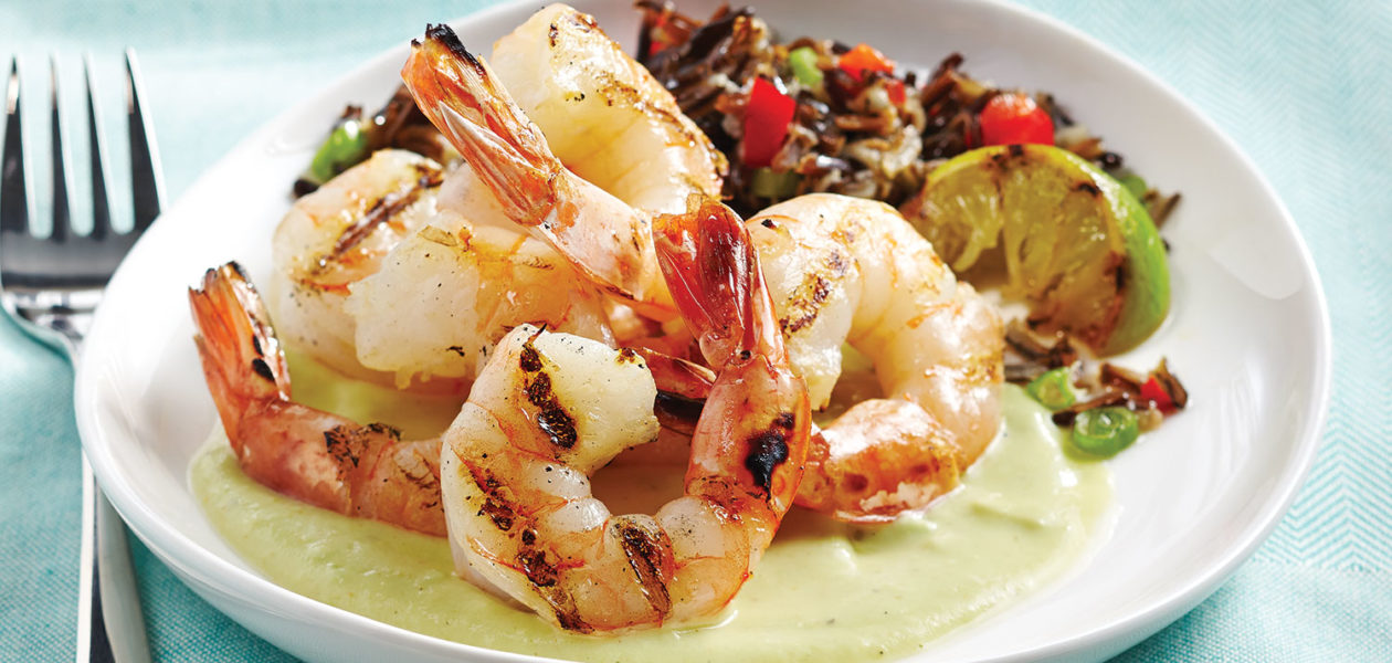 Grilled Shrimp with Warm Avocado-Lime Sauce