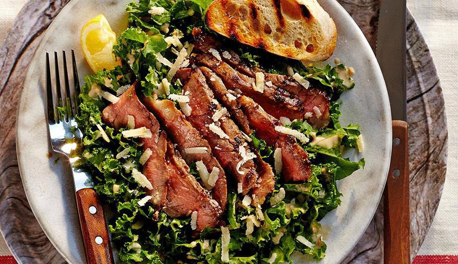 Grilled Steak with Kale Caesar Salad