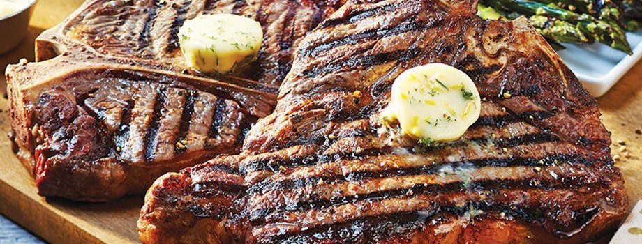 Grilled T-bone Steak with Lemon Dill Butter & Asparagus