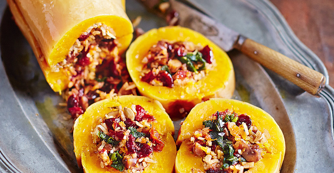 Baked Squash Stuffed with Nutty Cranberry-Spiked Rice