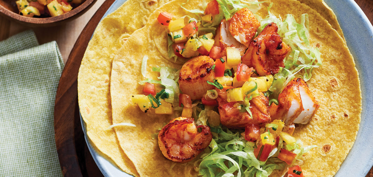 Crispy Seafood Tacos with Pineapple Tarragon Salsa