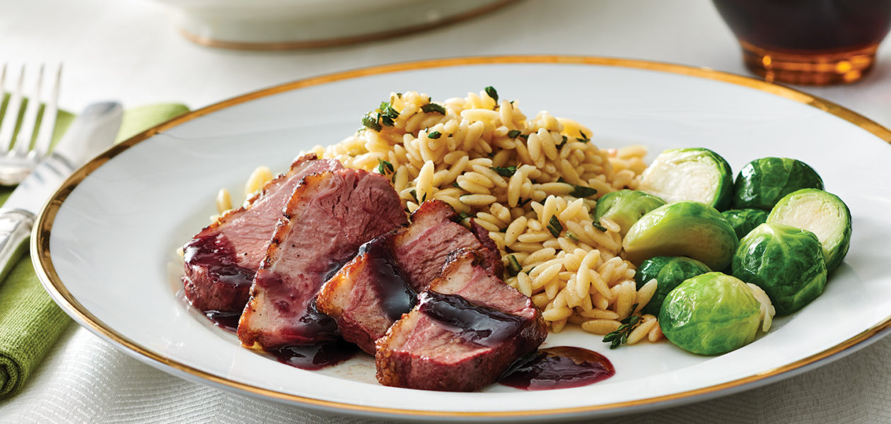 Duck Breast with Apricot Red Wine Sauce & Herb Orzo