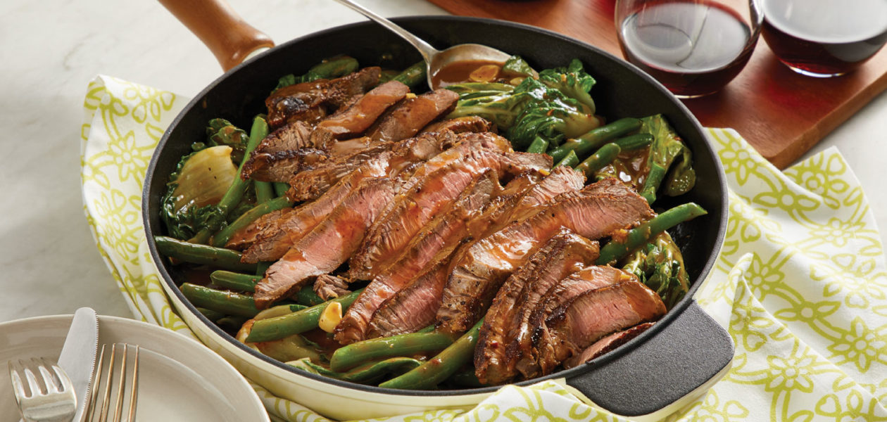 One-Skillet Pepper Steak with Beans & Greens