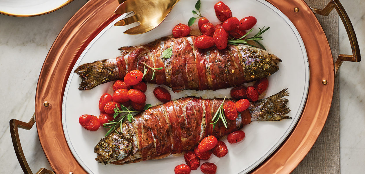Prosciutto-Wrapped Trout with Blistered Tomatoes