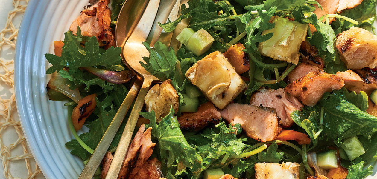 Salmon & Kale Salad with Brie Croutons