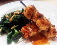Lemon Ginger Chicken Skewers with Wilted Spinach