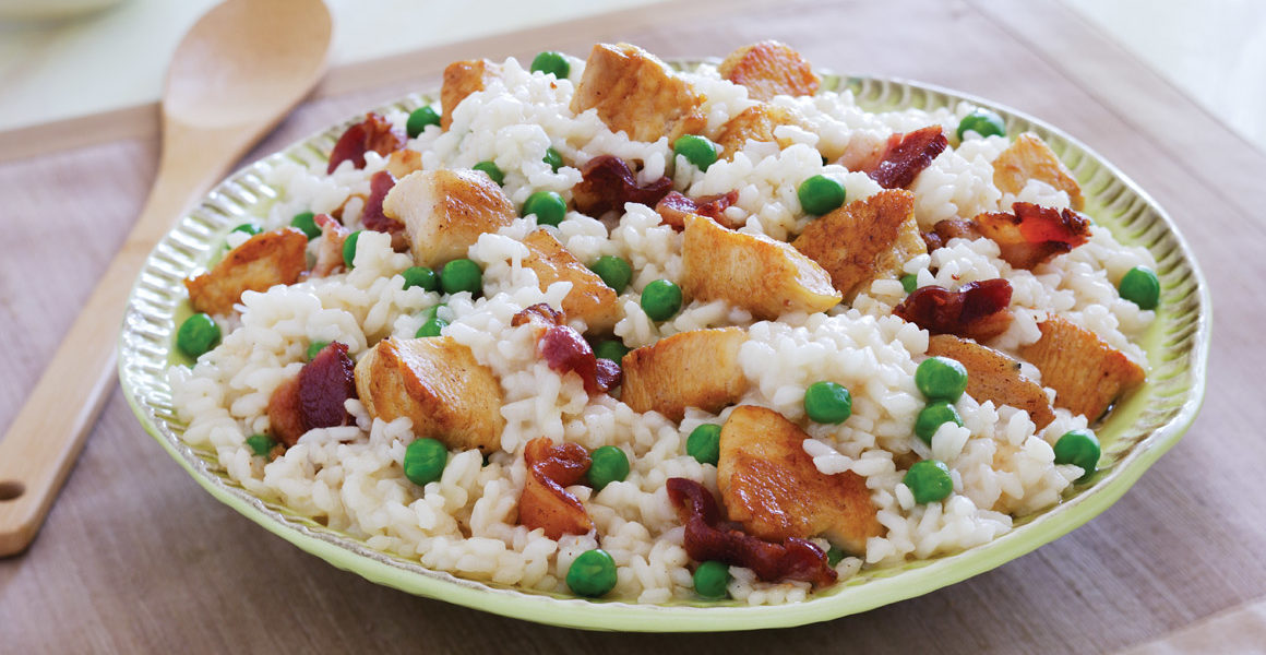 Risotto with Chicken Bacon and Peas