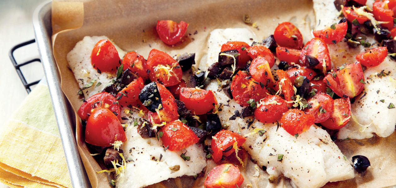 Roasted Cod with Capers, Olives & Tomatoes