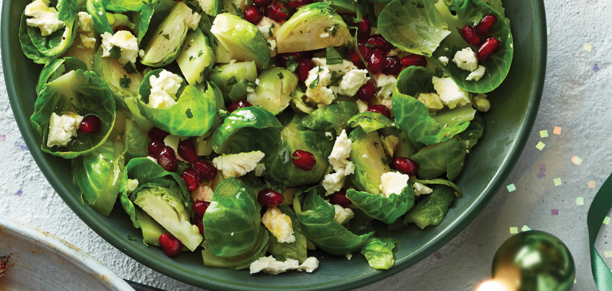 Warm Brussels Sprout Salad with Pomegranate Seeds