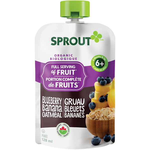 Sprout blueberry, banana and oatmeal organic baby food pouch