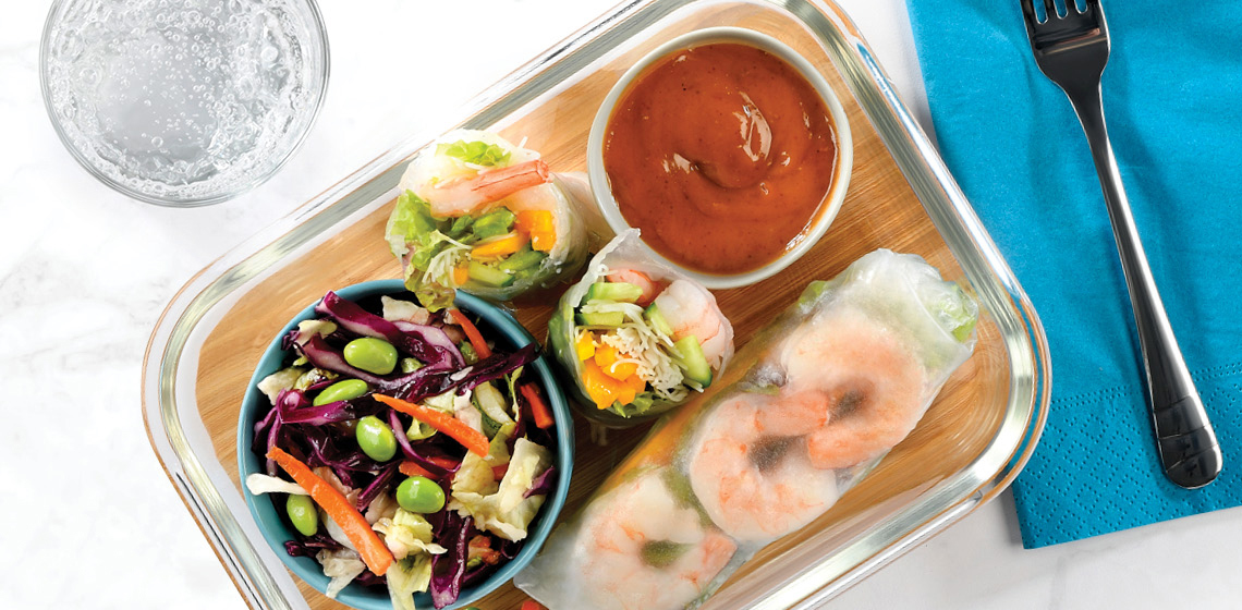 Shrimp Salad Rolls with Spicy Peanut Dipping Sauce