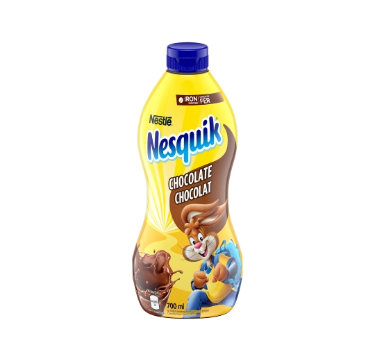 Yellow squeeze bottle of Nestlé Nesquik Chocolate Syrup