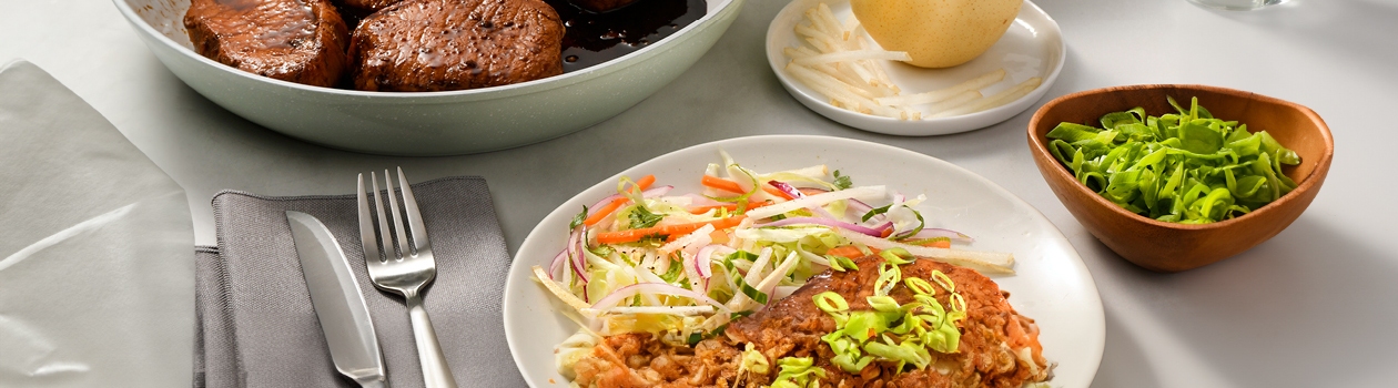 Ginger and Soy Glazed Pork with Asian Pear Slaw